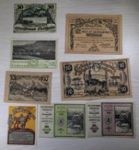8 pieces 1920 Notgeld Banknotes, Wachau, Eschau, Gosau, Mattighofen, sells times the money