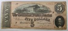 Confederate States of America 1864 $5.00 Five Dollar Note
