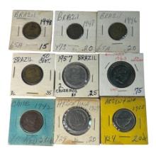 South American Coin Collection, Brazil, Colombia, Chile, Argentina, 1942-1963