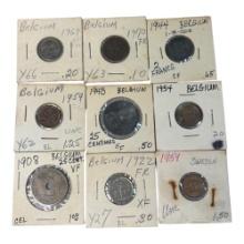 Belgium and Sweden Coin Lot, Various Denominations, 1908-1970
