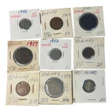 Norwegian and Icelandic Coins, 1952-1963, 25 Ã˜re, 10 Ã˜re, 20 Ã–re