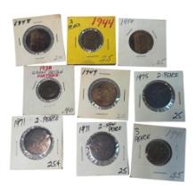 Great Britain Coin Collection, 1928-1971, Farthing, 3 Pence, 2 Pence