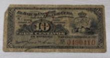 1897 Cuban Diez Centavos Fractional Currency