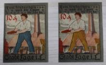 Pair of 10 Pfennig Notgeld Banknotes, sells times the money
