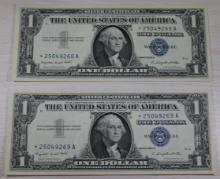 2- 1957 Blue Seal Silver STAR Certificates, UNC, w/ sequential serial numbers, sells times the money