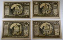 4- 1921 German Notgeld Banknotes, 50 Pfennig, Kreissparkasse Harburg-Elbe, sells times the money