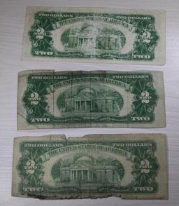 3- $2.00 Red Seal US Notes, 1953A, 1953, 1963A, SELLS TIMES THE MONEY