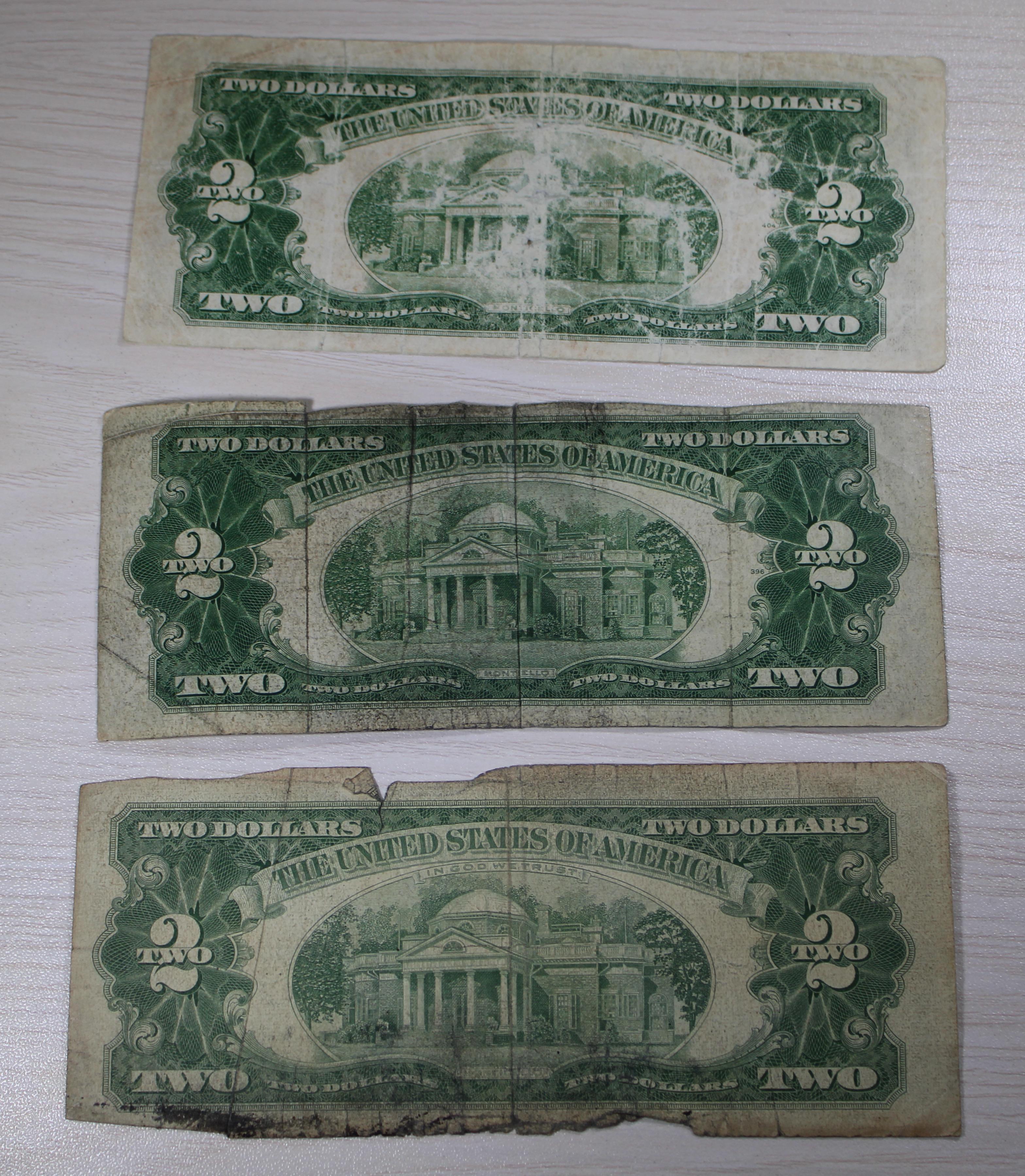 3- $2.00 Red Seal US Notes, 1953A, 1953, 1963A, SELLS TIMES THE MONEY
