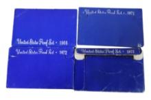 4- United States Mint Proof Coin Sets, 1968, 1971, 1972, Original Packaging, SELLS TIMES THE MONEY