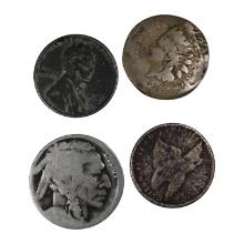 Vintage U.S. Coins: Lincoln Cent, Indian Head Cent, Buffalo Nickel