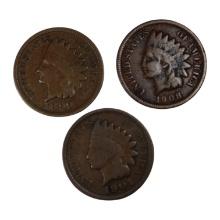 Trio of Indian Head Pennies: 1899, 1901, 1908, Copper Composition