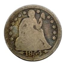 1854 Seated Liberty Dime, w/ arrows