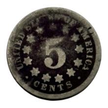 1869 United States Shield Nickel, 5 Cents, Copper-Nickel
