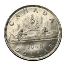 1968 Canadian Dollar Coin, Canoe Design, Queen Elizabeth II