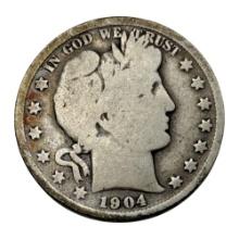 1904 Barber Half Dollar Coin, 90% Silver