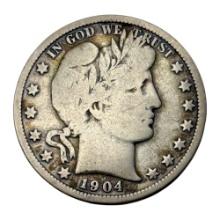 1904-S Barber Half Dollar Coin, 90% silver