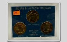 1979 Susan B. Anthony Dollar Coin Set, Philadelphia, Denver, San Francisco Mint