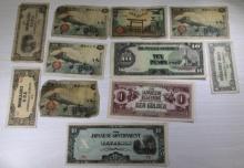 11 Pcs- Japanese Government WWII Occupation Currency, various denominations,  SELLS TIMES THE MONEY