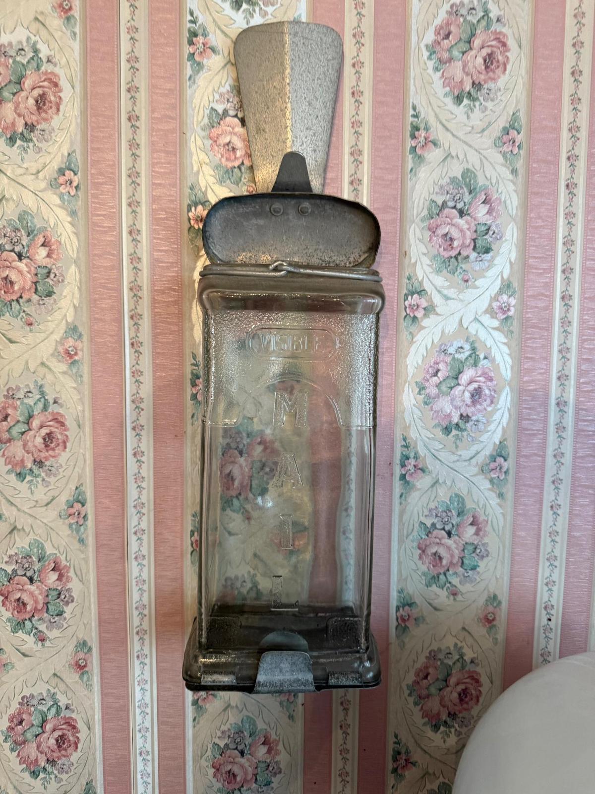 Vintage Wall-Mounted Glass Mailbox, Embossed "MAIL"