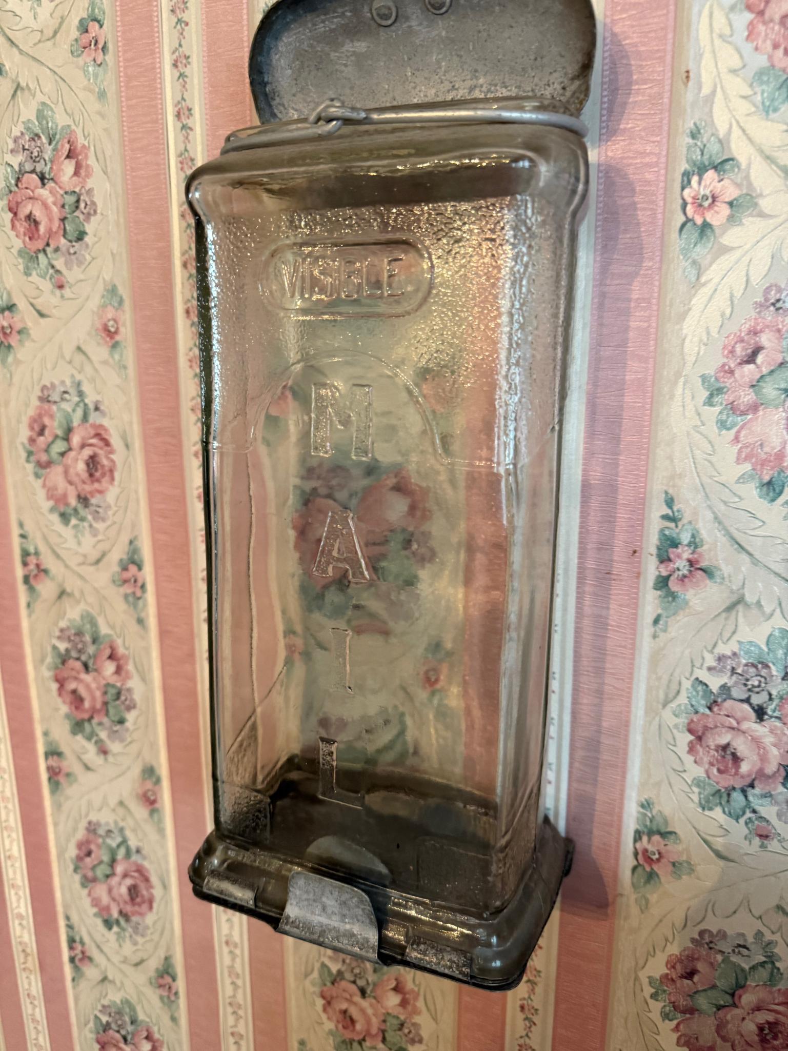 Vintage Wall-Mounted Glass Mailbox, Embossed "MAIL"