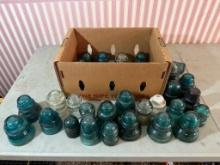 Lot of over 30 Vintage Glass Insulators, Various Colors, Hemingray
