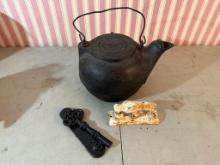 #8 Cast Iron Kettle, Door Knocker, Key rack all cast