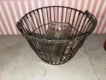 Vintage Egg Basket, Metal Wire, and Glass Mailbox insert Embossed "MAIL"