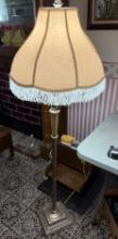 Vintage Brass Floor Lamp with Fabric Shade and Fringe, works