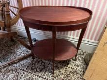 Reddish Brown Wooden Side Table, Two-Tier, Oval Shape, Traditional Style, 24" L x 26" T
