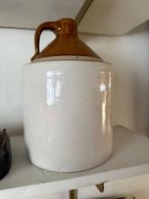 Vintage Stoneware Jug, 1 Gallon Capacity, White with Brown Top