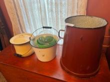 Enamel Ware lot 3 pc. In lot Largest is 17" T x 14" W , w/ Chamber Pot