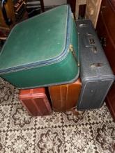Vintage Suitcase Set, Red Brown Green Gray, Latch Closures
