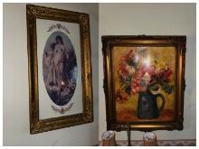 Framed Pictures - 2, Left is 19" x 33", Right - Floral - 31" x 36"