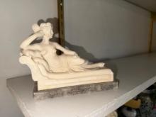 Classical Reclining Female Figurine on Marble Base, 8x4x5 Inches