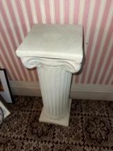 White Decorative Pedestal Column Plant Stand, Ionic Style, Fluted Design, 28 inches tall