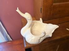 Vintage Ceramic Swan Planter, White, Hull USA Marking