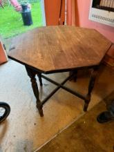Traditional Octagonal Wooden Table with Turned Legs, 28" T by 29" across