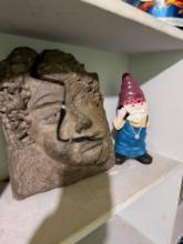 Gnome and Pottery Face 2 items in lot