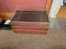 Trunk-Style Coffee Table with Glass Top,  Decorative Design, 36" x 24"