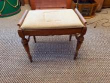 Wooden Piano Bench with Upholstered Fabric Seat and Turned Legs, 23" long