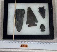 Arrowheads and Artifacts - 4 Nice Points in Frame Largest 3"