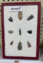 Arrowheads and Artifacts - Frame of 9 nice smaller points
