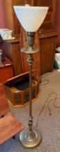 Traditional Brass Floor Lamp with Milkglass Shade, 53 inches tall