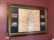 Marion Postcards and Map 1878 Replica Map 43" x 30" with Gold Gilded Wood Frame