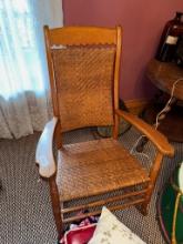 Traditional Wicker and Wood Rocking Chair, Brown, Armrests