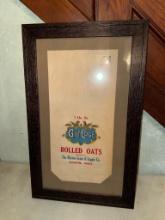 Framed Vintage Gilt Edge Rolled Oats Sack, Marion Grain & Supply Co., Ohio, 16 x 25 inches