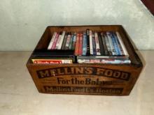 Mellin's Food Co. Vintage Wooden Crate with Assorted DVDs, 15 inches long