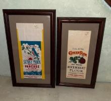 Framed Vintage Sunny Morn & Clover Farm Flour Sacks, 18" x 10" largest