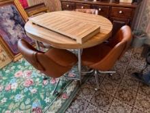 Mid-Century Modern Dining Table Set, Wood & Leather, Seating for 4, 46" x 36"