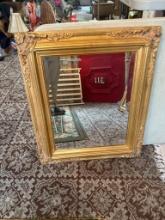Ornate Wall Mirror, Gold Leaf Frame, Baroque Style, 28 x 24 Inches